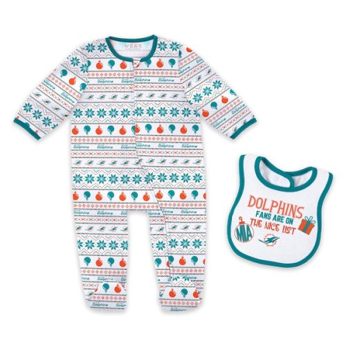 Newborn & Infant WEAR by Erin Andrews Miami Dolphins Allover Print Full-Zip Sleeper & Bib Set