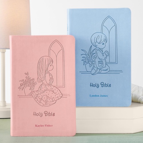 Personalized Precious Moments Bible - Religious Keepsake - For Kids - For Baptism - For Christening - ICB Version - Choose Blue or Pink