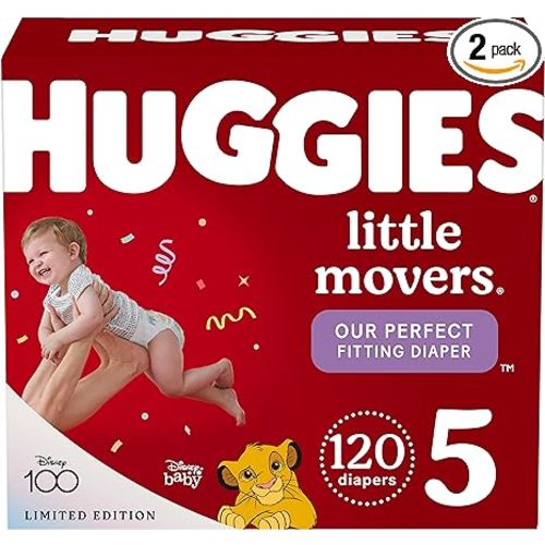 Huggies Size 5 Diapers, Little Movers Baby Diapers, Size 5 (27+ lbs), 120 Count (Pack of 2)