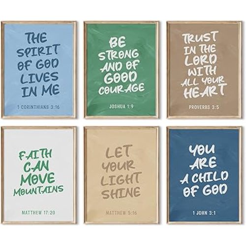 Kids Bible Verse Wall Art 12x16 Inch Unframed Decor Boy Christian Canvas Poster Nursery Scripture Wall Art Jesus Inspirational Quote Prints Religious Pictures Children Artwork for Living Room Set of 6