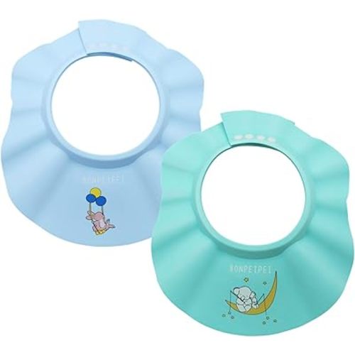 Baby Shower Shampoo Cap 2Pcs Adjustable Safety Eva Bath Visor Accessories Waterproof Soft Hair Washing Guard Bathing Hat for Girls, Boys, Infants, Kids and Toddlers-blue/green