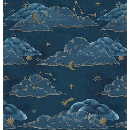 GloryTik Peel and Stick Wallpaper Dark Blue Contact Paper Self Adhesive Removable Wallpaper Nursery Kids Starry Sky Renter Friendly Wall Paper for Cabinets Bedroom Bathroom Vinyl Roll 16.14"×78.7"