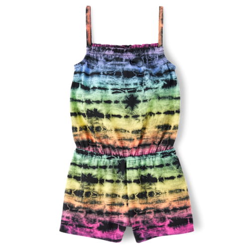 Baby And Toddler Girls Rainbow Tie Dye Romper - Black