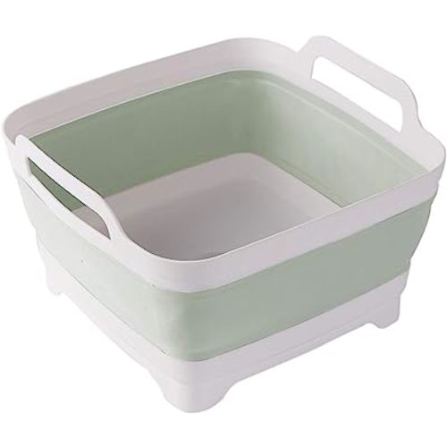 ddLUCK Collapsible Dish Basin with Drain Plug, Carry Handles, 9L Large Capacity, Green