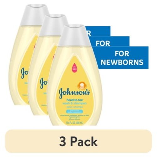 (3 pack) Johnson's Head-To-Toe Tearless Gentle Baby Body Wash and Shampoo, 13.6 oz