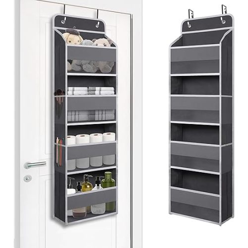 Over The Door Hanging Organizer with 4 Large Pockets – Closet, Bathroom, Nursery, Bedroom, Dorm Storage for Toys, Cosmetics, and Baby Essentials, Gray