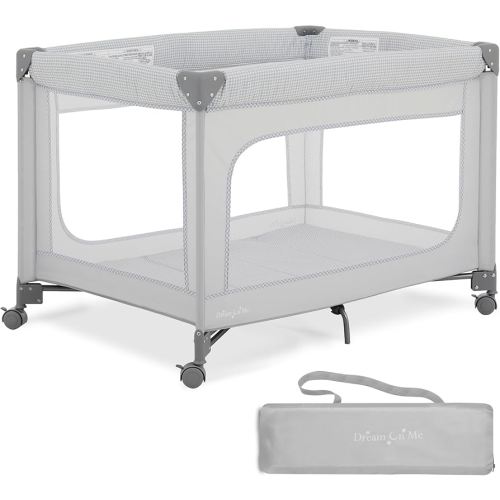 Dream On Me EZGo Portable Playard, Tool-Free Assembly, Easy One-Step Fold, Breathable Mesh Sides, Removable Mattress Pad & Smooth Locking Wheels, Travel Carry Bag Included – Gray
