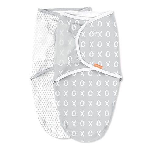 SwaddleMe Easy Change Swaddle – Size Small/Medium, 0-3 Months, 2-Pack (Kiss Ya) Easy to Use Newborn Swaddle with Bottom Zipper So You Can Change Diaper Without Unwrapping Baby - Pack of 2