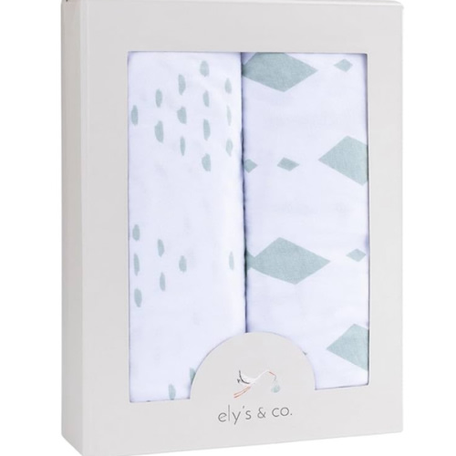 Ely's & Co. Pack N Play Fitted Playard Sheets - Breathable 100% Jersey Knit Cotton - Unisex Mini Crib Mattress Cover - Grey Sage Diamond - 2 Pack Set