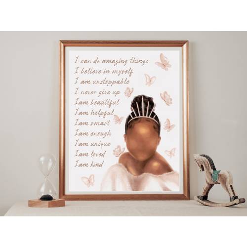Kids Positive Affirmations Wall Art, Melanin Quinn Poster, African American Girls Print, Black Girl Magic, Toddler Bedroom Decor, DIGITAL