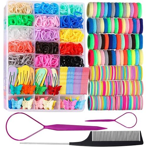 Teenitor Elastic Hair Ties, Hair Accessories for Girls, Colorful Baby Elastic Hair Bands Set Rubber Bands for Hair with Hair Clips