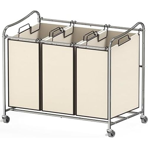 Simple Houseware Heavy-Duty 3-Bag Laundry Sorter Cart, Chrome