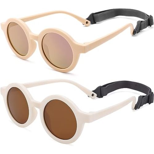 COASION Baby Polarized Round Sunglasses Flexible Rubber Shades with Strap for Toddler Newborn Infant Ages 0-24 Months