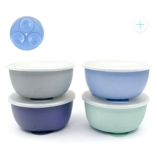 Stainless Steel Bowl with Silicone Suction Sleeve + Lids