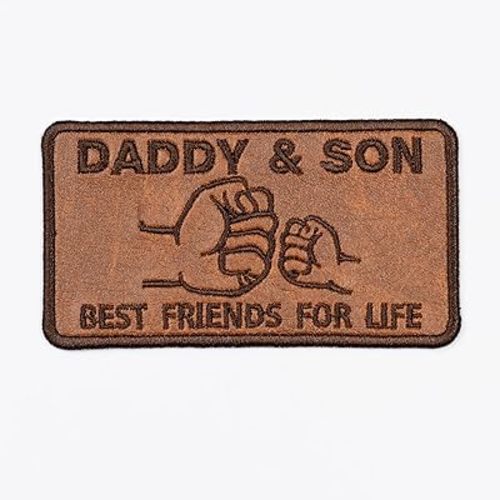Daddy and Son Best Friends for Life Patch Embroidered, Fist Bump Leather Patches Iron On Jackets Hats Backpacks, Father’s Day Gift for Dad/Grandpa - Size 3.6x2 inches