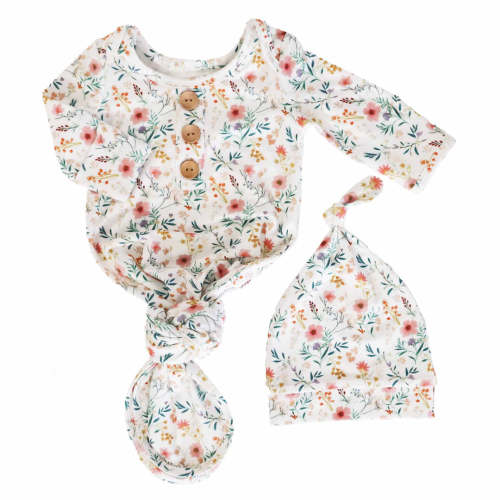 Winnie's Wildflowers Newborn Baby Knot Gown & Hat Set