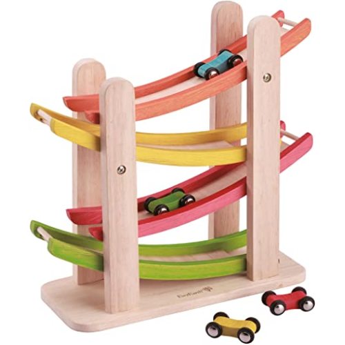 EverEarth Jr. Ramp Racer. Race Track for Toddlers and 4 Wood Cars, Race Car Ramp Set