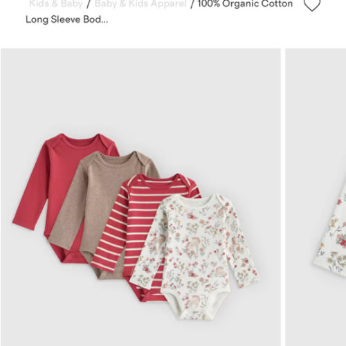 100% Organic Cotton Long Sleeve Bodysuit 4-Pack - Baby Girl