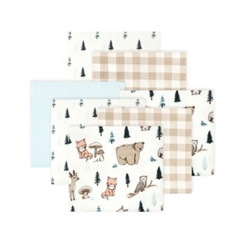 Little Treasure Hudson Baby Boys Cotton Poly Flannel Receiving Blankets Multipack, Brown Woodland Pals, 30x30 inches