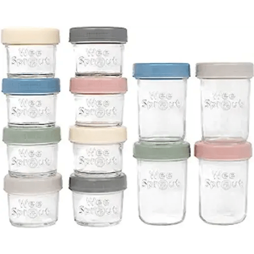 WeeSprout Glass Baby Food Storage Jars w/ Lids (4/8 oz, 12 Pack Set) Snack, Reusable Small Containers, Breast Milk, Fridge, Freezer, Microwave & Dishwasher Safe, Essential Must Have for Infants