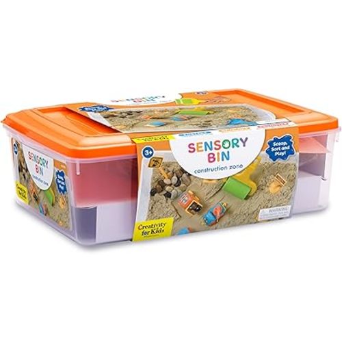 Creativity for Kids Sensory Bin: Construction Zone Playset - Preschool Learning Activities, Excavator Toys for Boys Ages 3-5+, Outdoor Toys and Gifts for Kids
