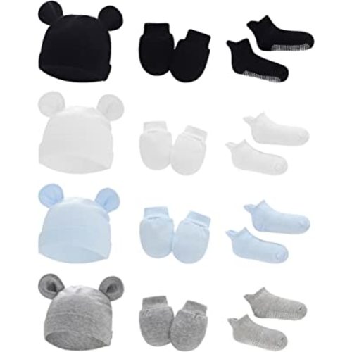 UTTPLL Baby Hats Mittens and Socks Set Newborn Hat for 0-6 Months Cute Infant Beanie Soft Mittens Non-Slip Ankle Socks