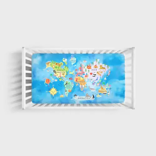 Around The World Fitted Crib Sheet - Little Sleepies - Standard Size