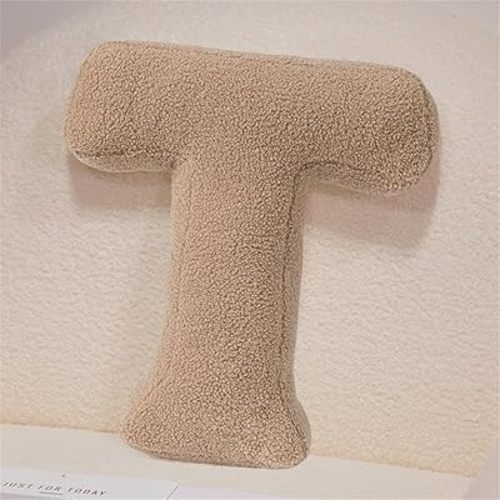 Khaki Letter Plush Pillow, Letter Hugging Throw Pillows, Decorative Initial Letter Shaped Throw Pillows for Bed Couch, Letter Pillows English Alphabet A to Z for Sofa Bedroom Living Room Decor (T)
