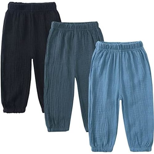 GFQLONG 3 Pack Toddler Boy Girl Casual Basic Plain Soft Pant Baby Summer Fall Comfy Cotton Linen Bloomers Pants