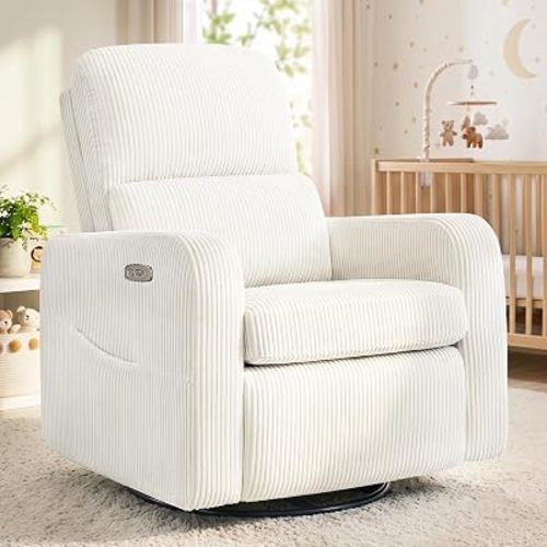 Power Swivel Rocker Recliner, Glider Recliner Nursery Chair, Cream