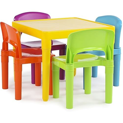 Humble Crew Kids Table and 4 Chair Set, Yellow Table with Chairs - Sturdy Toddler Activity Table for Playtime, Arts, Crafts, Reading, and More - 5-Piece Children’s Furniture for Daycare Playroom