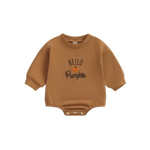 Newborn Baby Girls Boys Halloween Romper Long Sleeve Pumpkin Embroidery Casual Playsuit Fall Sweatshirt