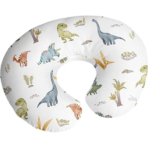 Sweet Jojo Designs Watercolor Dinosaur Dino Boy Nursing Pillow Cover Baby Breastfeeding Slipcover Infant Newborn Nursery Bottle Breast Feeding Pillowcase (Pillow NOT Included) Green Blue Modern Animal