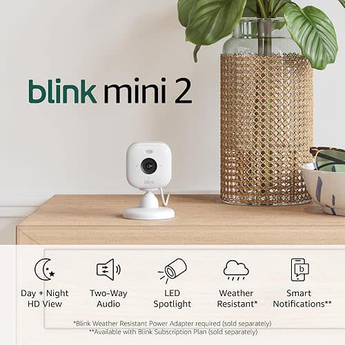 Blink Mini 2 (Newest Model) — Home Security & Pet Camera(s) with HD video, color night view, motion detection, two-way audio, and built-in spotlight — 3 cameras (White)
