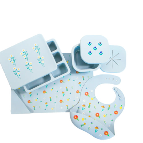Silicone Mealtime Bundle Wildflower Chambray Blue – Austin Baby Collection