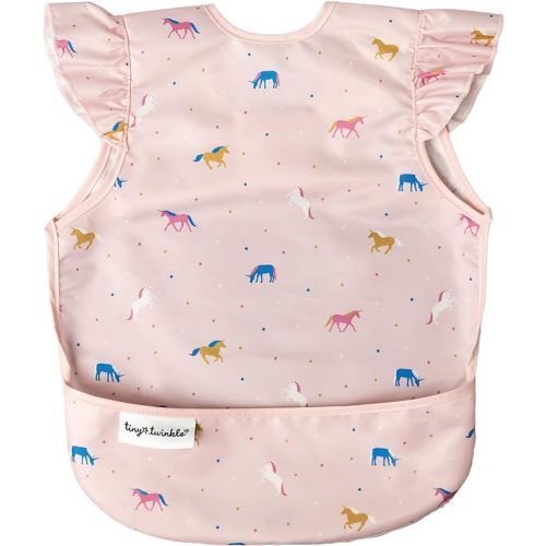 Tiny Twinkle Mess Proof Baby Bib - Waterproof Toddler and Baby Apron Bib - Machine Washable - PFAS and BPA Free - Small 6-24 Months - Unicorn Confetti