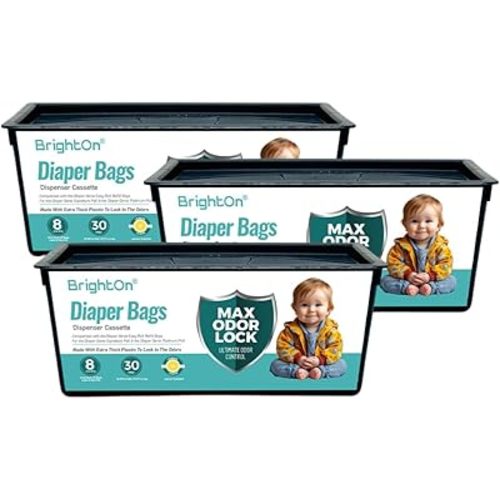 BrightOn Diaper Pail Refill Bags Compatible with Genie Easy Roll Signature Diaper Pails, 3-Pack (90 Bags) (Lemon Scented)