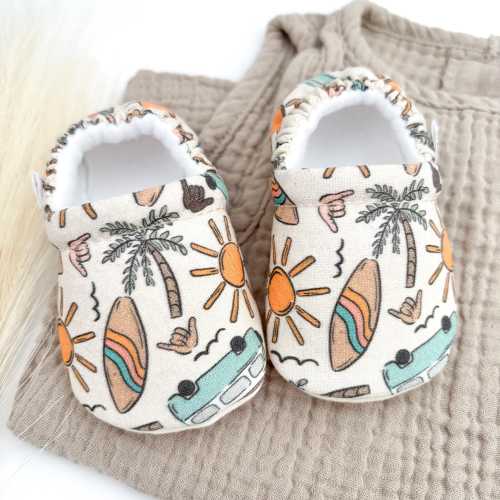 SURFER BEACH  baby booties, slippers, crib shoes, soft sole, moccasins, baby shoes