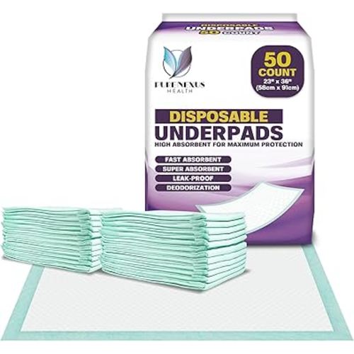 Disposable Underpads 23" x 36" (50-Count) Incontinence Pads, Chux, Bed Covers, Puppy Training Pads, Pee Pads for Babies, Kids, Adults