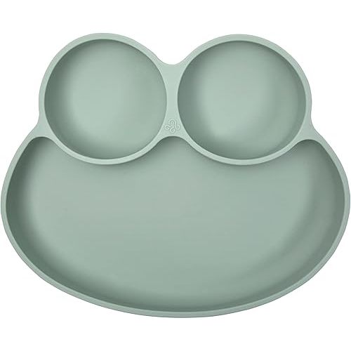Abiie Octopod Frog Silicone Plates with Suction - Spill Proof, Easy to Clean - BPA-Free Bowl - Suction Plates for Baby and Toddler - Training & Feeding Divided Grip Dish (Sage Green)