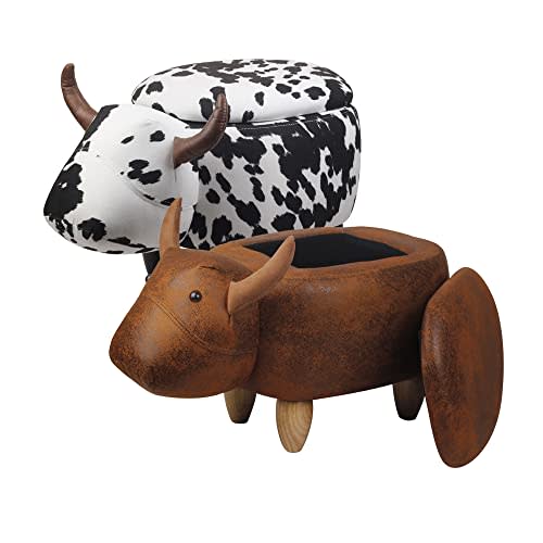 LEEJAY Brown Buffalo Cow Animal Ottoman,Milk Cow Ottoman with Storage for Living Room Bedroom,Set of 2
