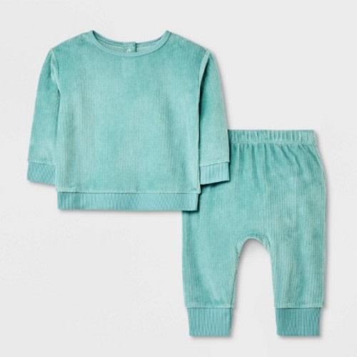 Baby 2pc Ribbed Velour Top & Bottom Set - Cat & Jack™ Green 3-6M