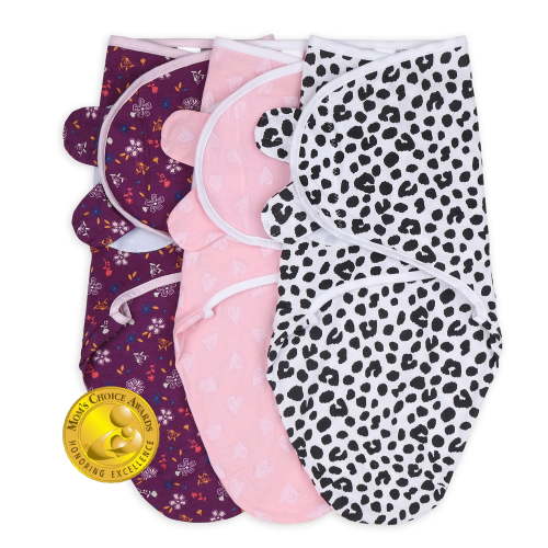 The Peanutshell Cotton Infant Swaddle Blankets, 3 Pack Set for Newborn Baby Girls, Purple Ditsy Wrap