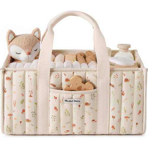 Blissful Diary Floral Diaper Caddy Organizer, Stylish Nursery Storage Basket, Gift for Baby Shower, Newborn Essentials, Floral