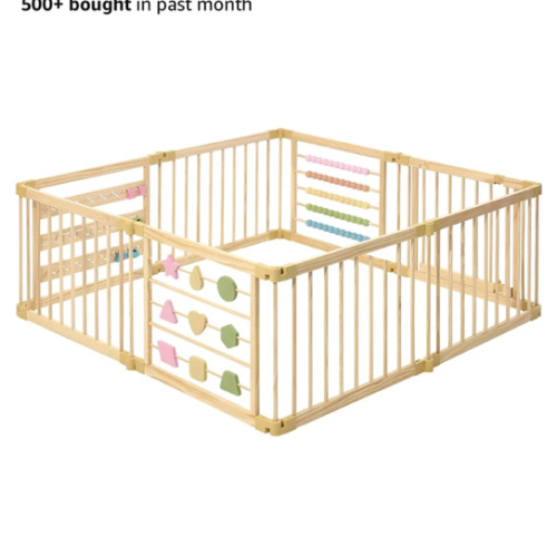 Wooden Playpen Extra Large for Toddlers and Babies - Foldable, Expandable, Adjustable - 8-10 Panels - Natural Wood - Unisex - Playpen