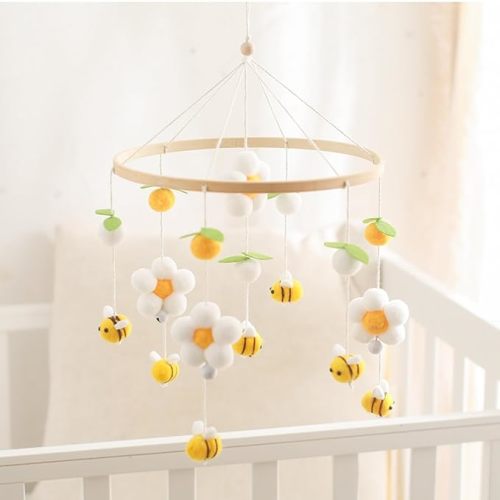 Baby Crib Mobile for Boys Girls, Boho Nursery Decor Mobile for Bassinet, Gender Neutral Mobile Crib Accessories for Infant Bedroom Hanging Decoration - Felt Daisy Flower, Bees, Leaves