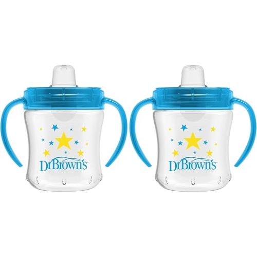 Dr. Brown's Polypropylene (PP) Transition Sippy Cup with Soft Spout - Blue - 6oz - 6m+ (Pack of 2)