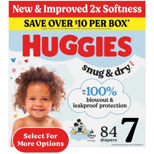 Huggies Snug & Dry Baby Diapers, Size 7 (41+ lbs), 84 Ct (Select for More)