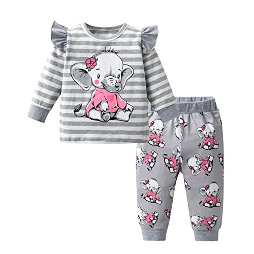 Eghunooy Baby Girls Clothes Set 2 Piece Long Sleeve Cartoon Pattern Infant Outfits