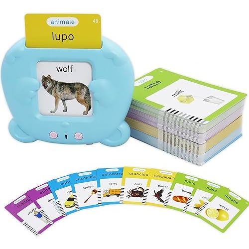 MAYAPHILOS Italian and English Talking Flash Cards, Pocket Speech for Learn Italian, Italian Language Learning Audible Talking Flashcards Toddlers' Sensory Preschool Educational Birthday Gifts